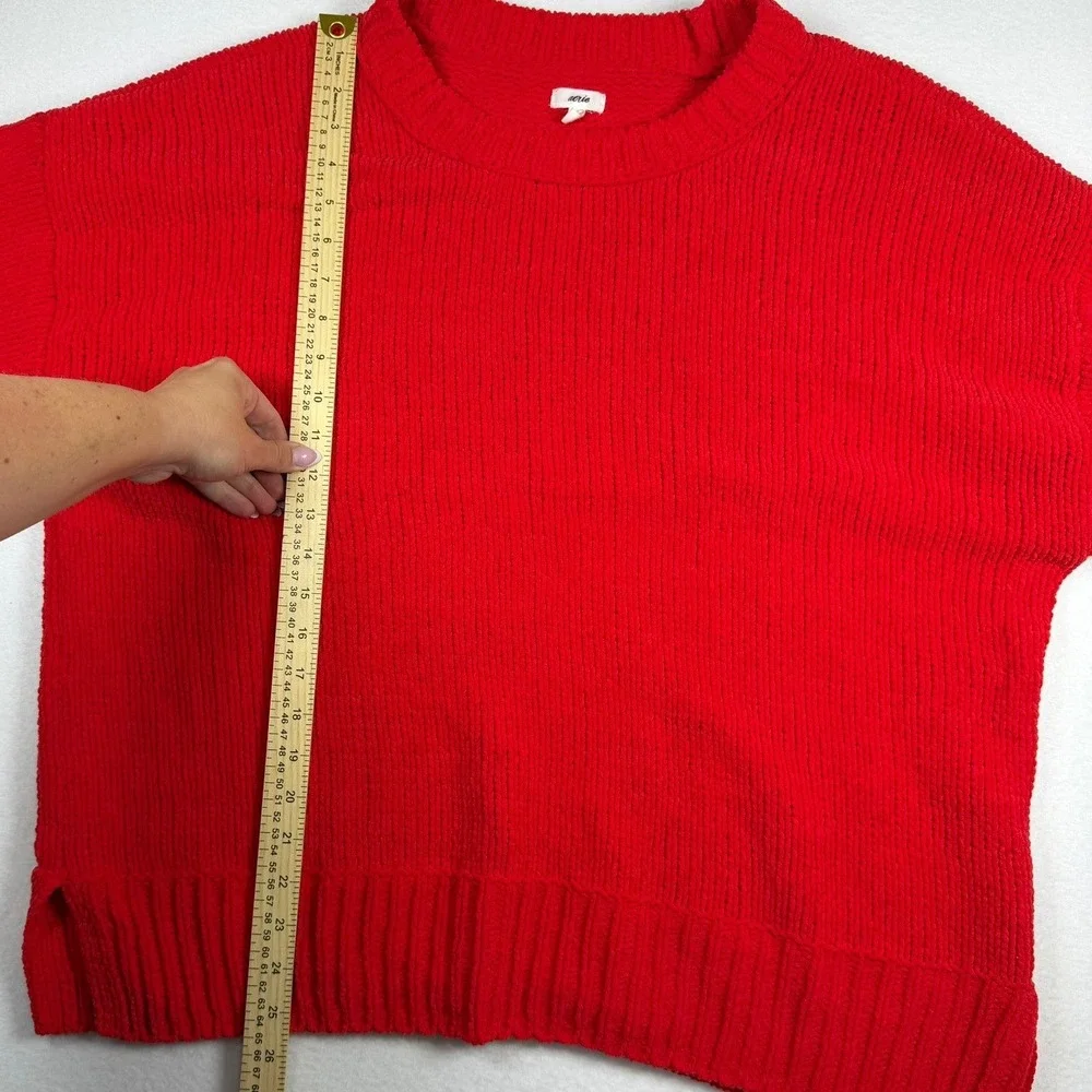 Aerie Red Chenille Crew Neck Oversized Knit Sweater Women Large L Side Slit Cozy